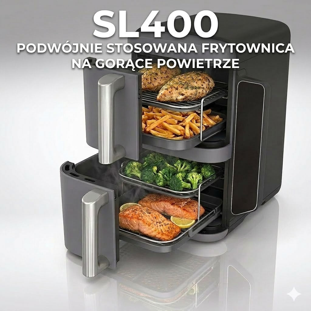 Frytkownica powietrzna SL400 DoubleStack XL z 2 koszami, przygotowanie 4 dań