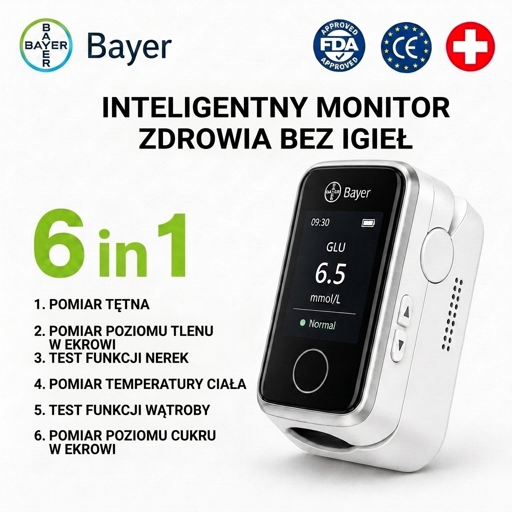 Bayer Bezzakłuwacz Miernik Glikemii 12 w 1 – Cyfrowy monitor glikemii i parametrów zdrowotnych